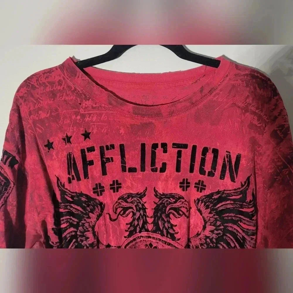 Affliction Distressed t-shirt, men's XLG, red with black velvet print, tagless - Picture 3 of 9